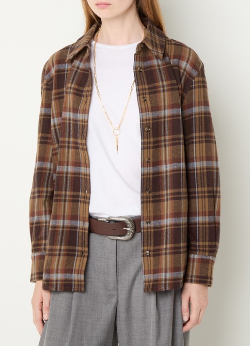 ba&sh Roxea blouse met ruitdessin - detail roodbruin