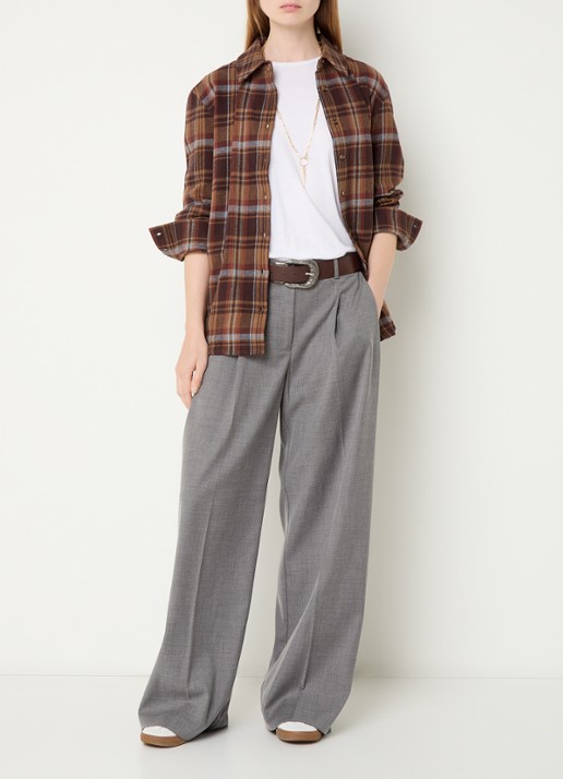 ba&sh Roxea blouse met ruitdessin - voorkant 4 roodbruin