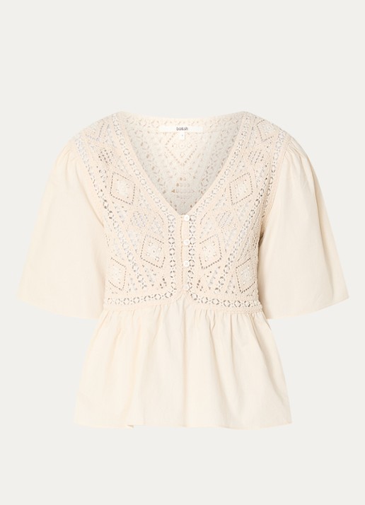 ba&sh Salvi tuniek met crochet en vlindermouw - voorkant gebroken wit