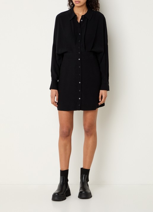 ba&sh Sayana mini blousejurk met vleermuismouw - voorkant 4 zwart