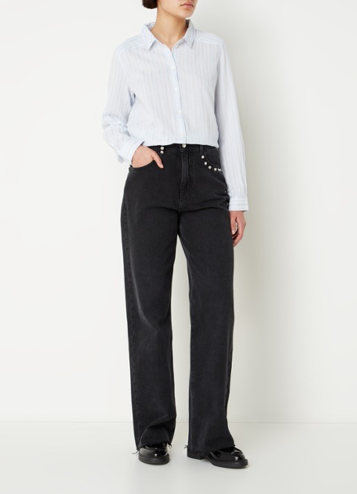 ba&sh Scherif blouse met streepprint - voorkant 3 lichtblauw