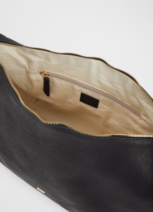 ba&sh Schoudertas XL van leer met franjes - detail 3 zwart