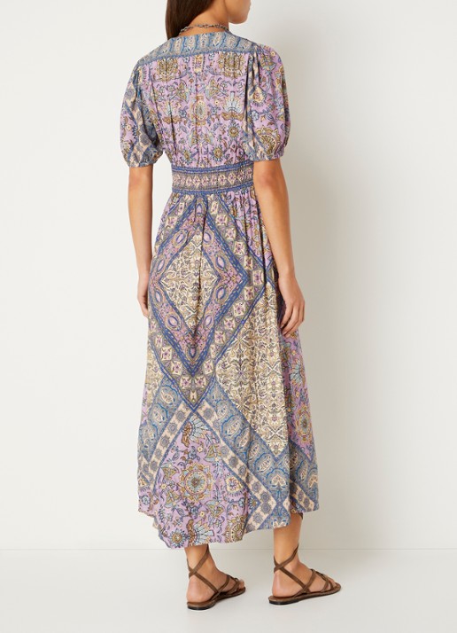 ba&sh Sidelie midi jurk met print - achterkant 4 paars