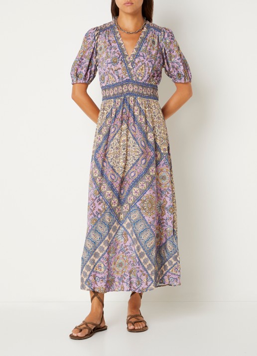 ba&sh Sidelie midi jurk met print - detail 3 paars