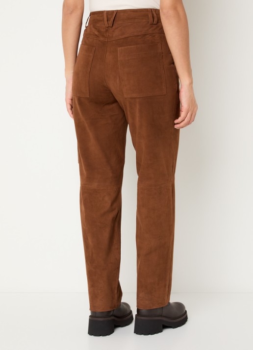 ba&sh Sita straight fit broek van suède met steekzakken - achterkant cognac