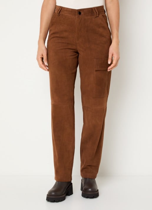 ba&sh Sita straight fit broek van suède met steekzakken - detail 4 cognac