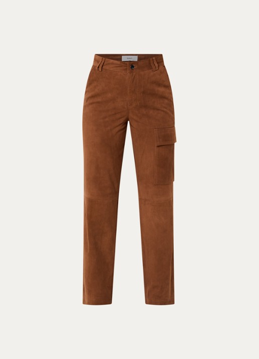 ba&sh Sita straight fit broek van suède met steekzakken - voorkant 2 cognac