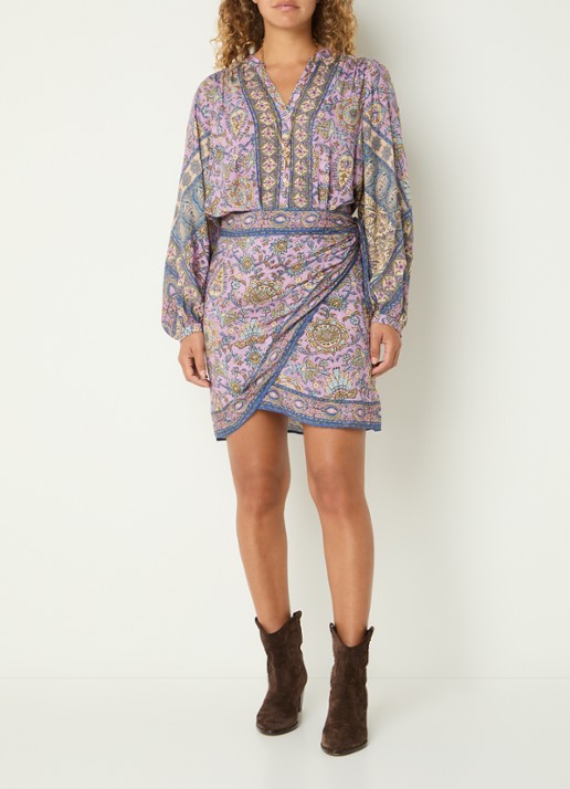 ba&sh Sorenzo mini rok met strikceintuur en print - voorkant 4 lila