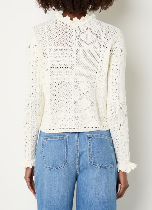 ba&sh Soria grofgebreid vest met broderie - achterkant 3 gebroken wit