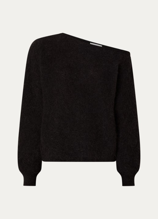 ba&sh Suela grofgebreide pullover in alpaca wolblend met asymmetrische hals - voorkant zwart