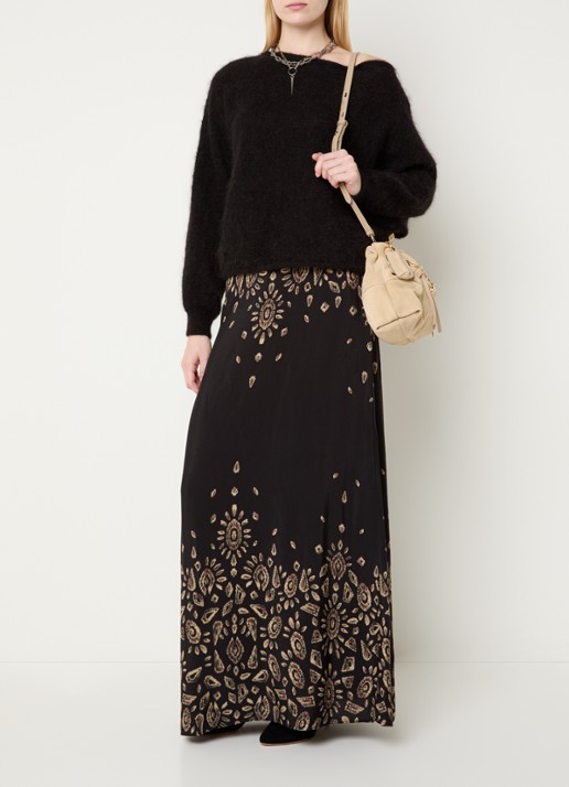 ba&sh Suela grofgebreide pullover in alpaca wolblend met asymmetrische hals - voorkant 2 zwart