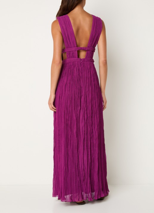 ba&sh Tania maxi jurk met plissé en V-hals - achterkant 4 fuchsia