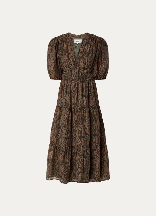 ba&sh Tanyssa midi tuniekjurk met ballonmouw - voorkant 3 khaki