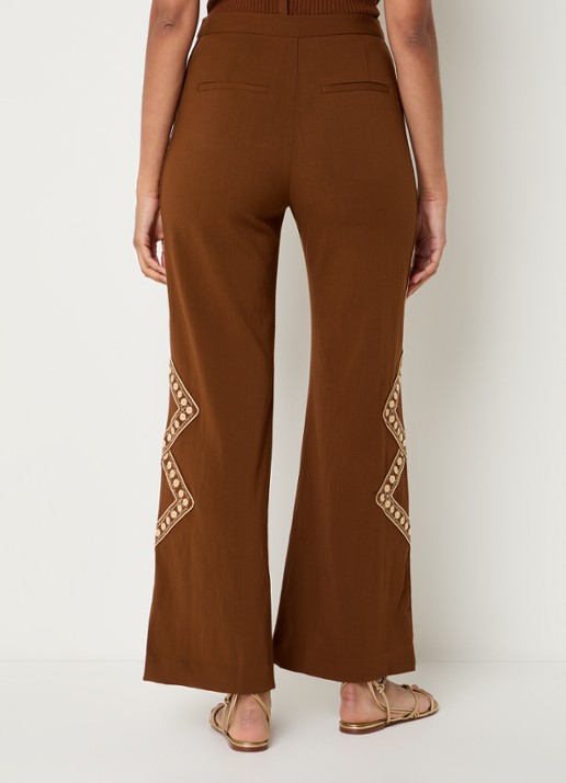 ba&sh Taos high waist flared fit pantalon met borduring - achterkant 3 bruin