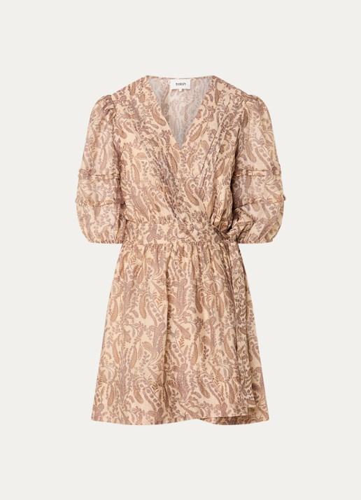 ba&sh Teodora mini jurk met bloemenprint - voorkant 3 beige