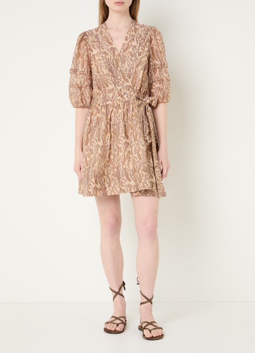 ba&sh Teodora mini jurk met bloemenprint - voorkant 4 beige