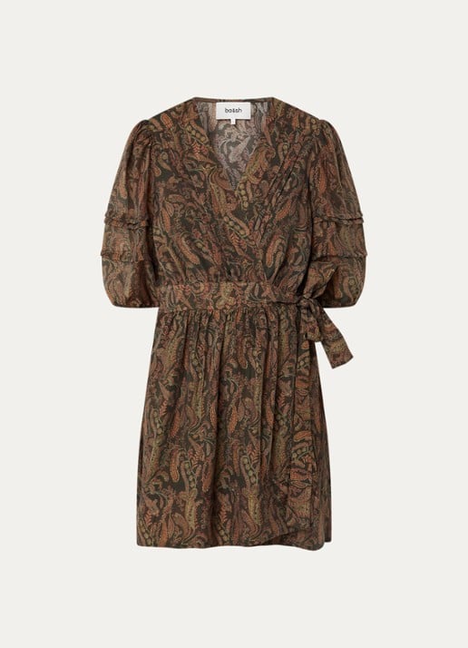 ba&sh Teodora mini jurk met bloemenprint - voorkant 3 khaki