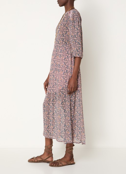 ba&sh Tizia maxi tuniekjurk met print - voorkant 4 lichtroze