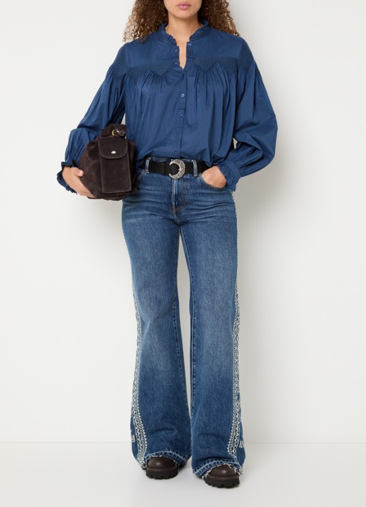 ba&sh Tonia blouse met opstaande kraag - voorkant 3 indigo