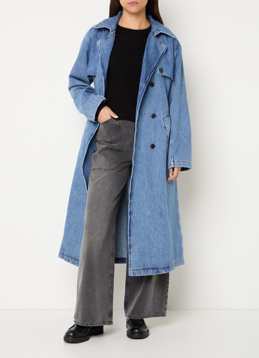 ba&sh Tresca double-breasted trenchcoat van denim met ceintuur - voorkant 3 indigo