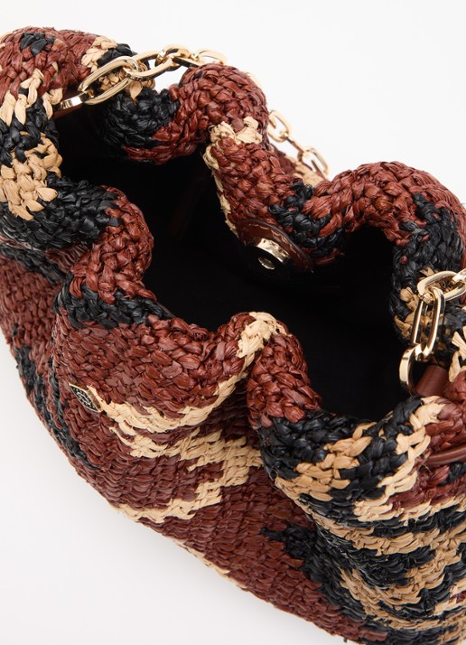 ba&sh Tribal June schoudertas van raffia met print - detail 2 roodbruin