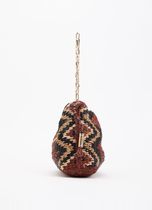 ba&sh Tribal June schoudertas van raffia met print - detail 3 roodbruin