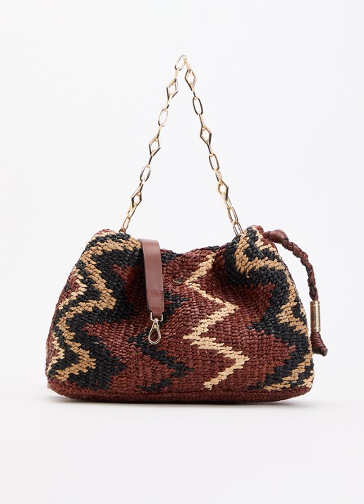ba&sh Tribal June schoudertas van raffia met print