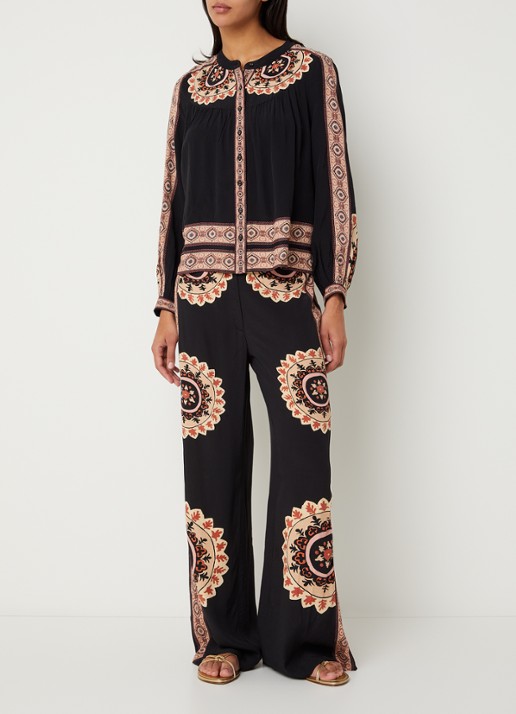 ba&sh Valla loose fit broek met bloemenprint - voorkant 2 zwart