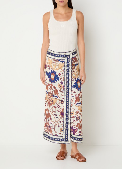 ba&sh Varper midi rok met grafische print - voorkant 4 gebroken wit