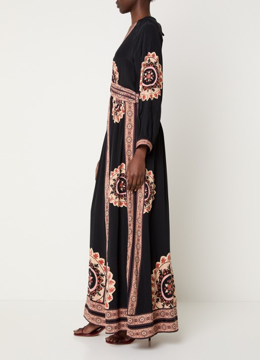 ba&sh Vera maxi tuniekjurk met print en rugdecolleté - voorkant 3 zwart