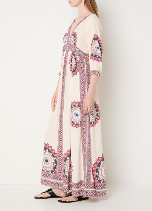 ba&sh Vere maxi jurk met print - voorkant 4 creme