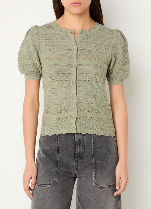 ba&sh Vinat grofgebreid vest met opengewerkt dessin en pofmouw