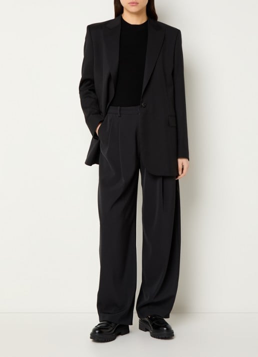 ba&sh Visha blazer van scheerwol met klepzakken - voorkant 3 zwart