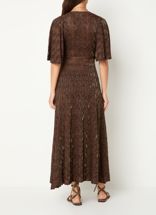ba&sh Weena maxi wikkeljurk met lurex - achterkant 4 donkerbruin