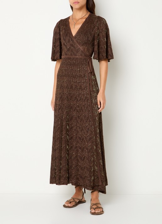 ba&sh Weena maxi wikkeljurk met lurex - detail 3 donkerbruin