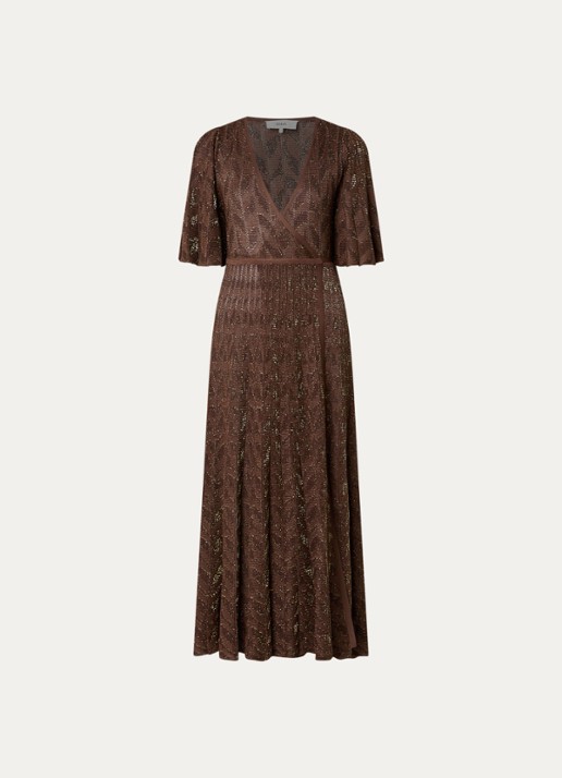 ba&sh Weena maxi wikkeljurk met lurex - voorkant donkerbruin