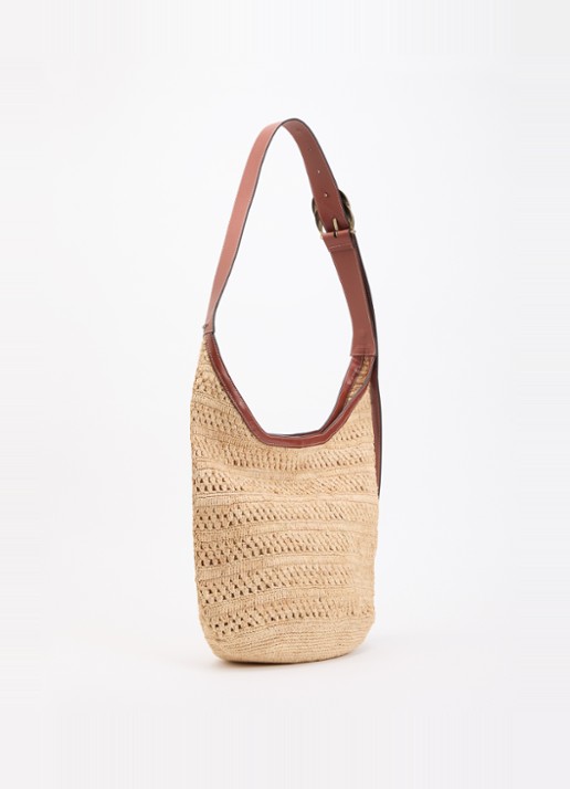 ba&sh YouYou crossbodytas van raffia met details van leer - achterkant beige