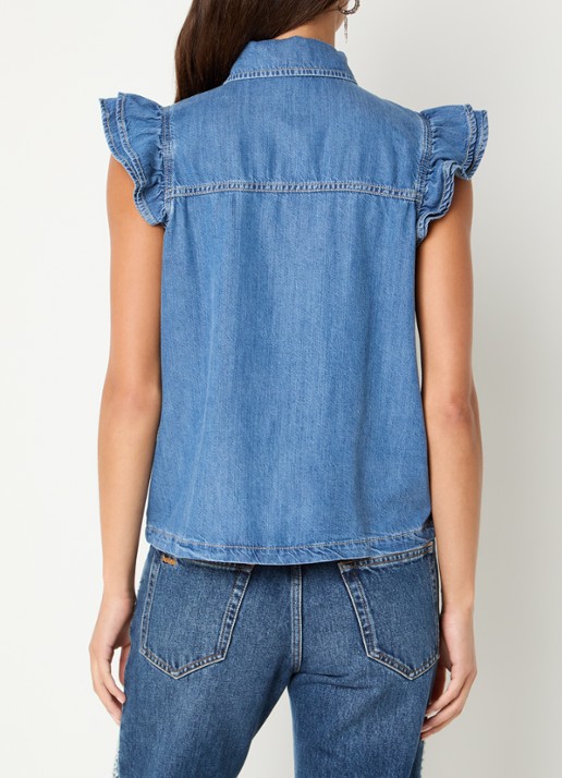 ba&sh Yoyo blouse van denim - achterkant 4 blauwgrijs