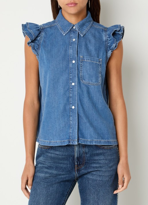 ba&sh Yoyo blouse van denim - detail 3 blauwgrijs