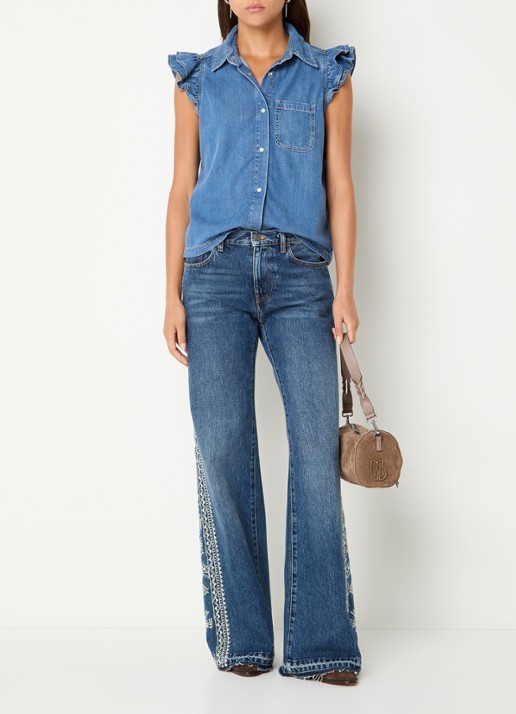 ba&sh Yoyo blouse van denim - voorkant 2 blauwgrijs