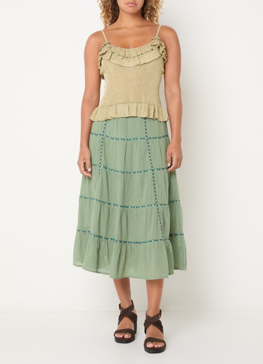 ba&sh Zaria spaghettitop met lurex en volant - voorkant 2 goud