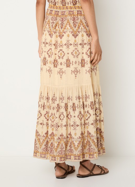 ba&sh Zaya maxi rok met lurex en print - achterkant 4 geel