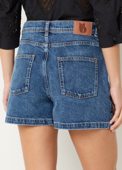 ba&sh Zevy high waist straight fit korte broek van denim - achterkant indigo