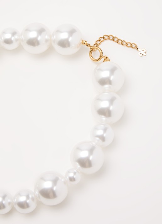 Babs The Label Big Pearl kralenketting verguld - detail 2 creme