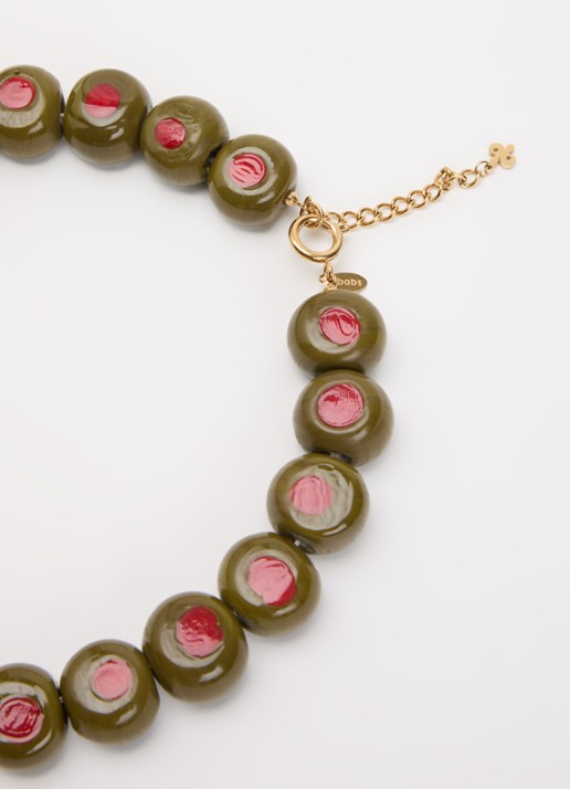 Babs The Label Olive Branch kralenketting verguld - detail 4 olijfgroen