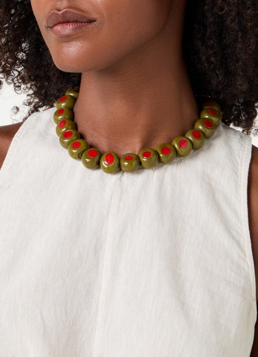 Babs The Label Olive Branch kralenketting verguld - voorkant 2 olijfgroen