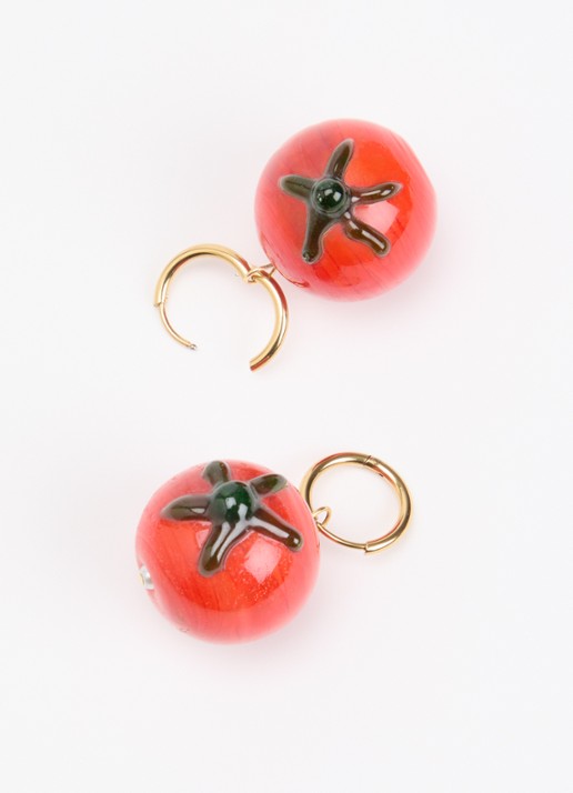 Babs The Label Pomodoro Pop oorringen verguld met hanger - detail oranjerood