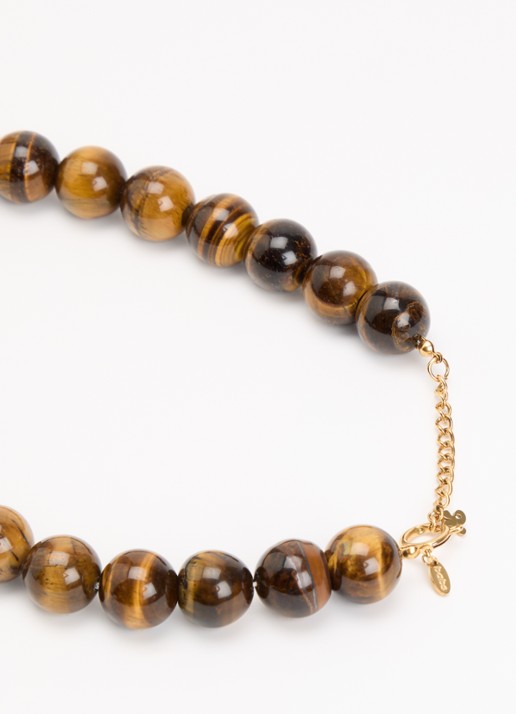 Babs The Label Tiger Eye kralenketting verguld - detail 4 bruin