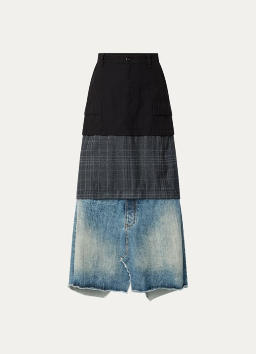 Balenciaga 3-in-1 maxi rok in wolblend met details van denim - voorkant 2 zwart