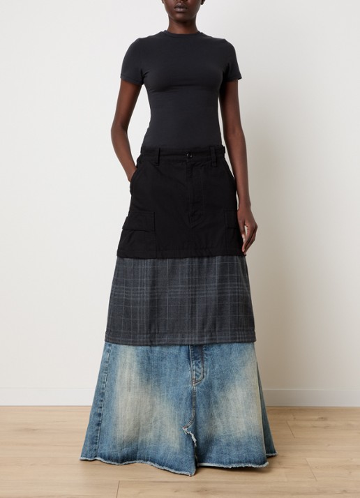 Balenciaga 3-in-1 maxi rok in wolblend met details van denim - voorkant 3 zwart